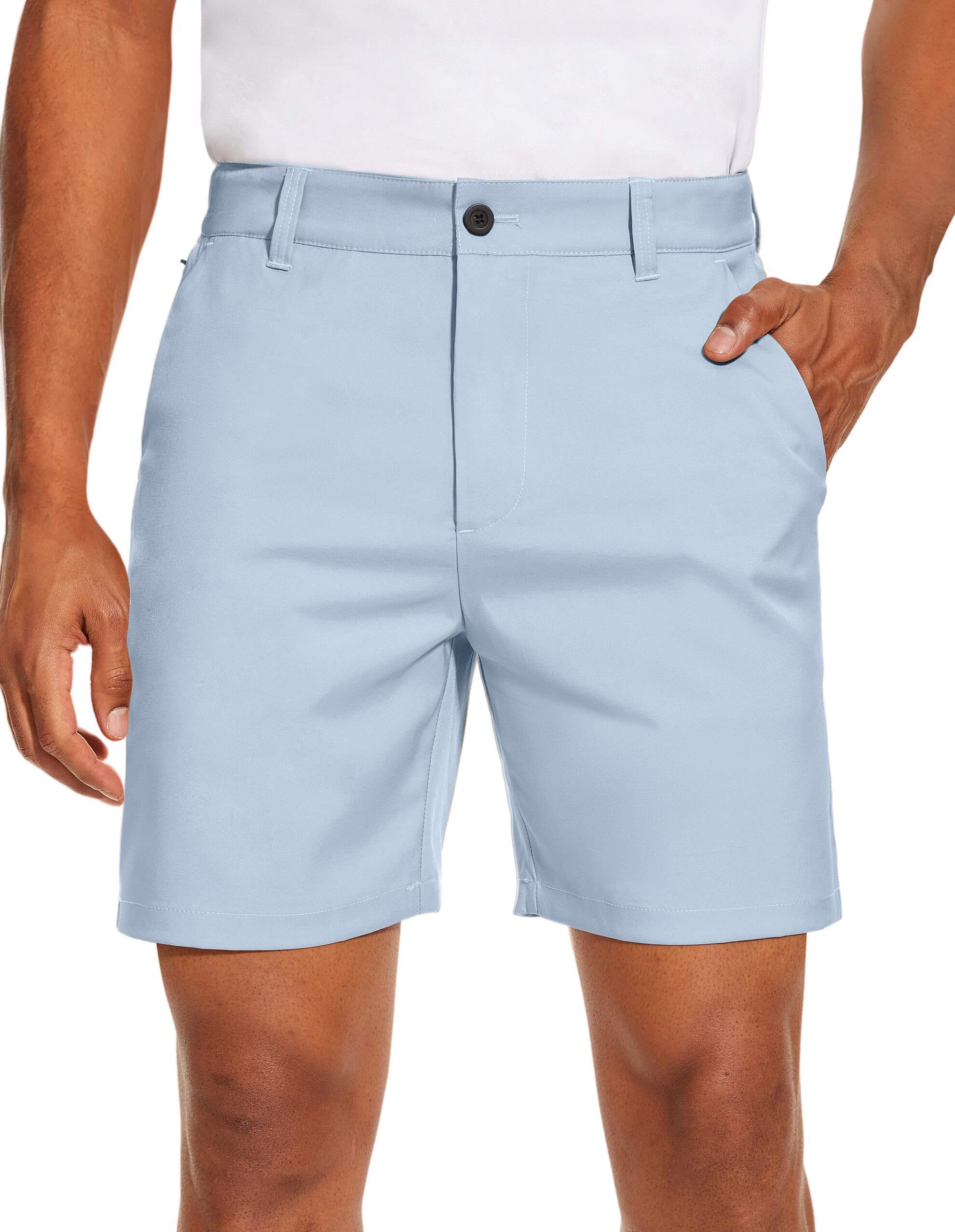 PULI Men's Golf Dress Shorts Flat Front Hybrid 7 Inch Lightweight Quick Dry Chino Casual with Pockets