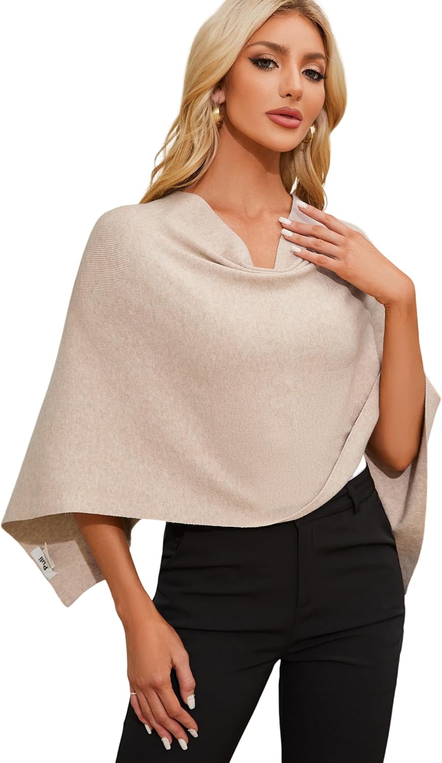 PULI Women's Capri Poncho Sweater Cropped Versatile Shawl Soft Knit Wraps Cowl Neck Short Tops