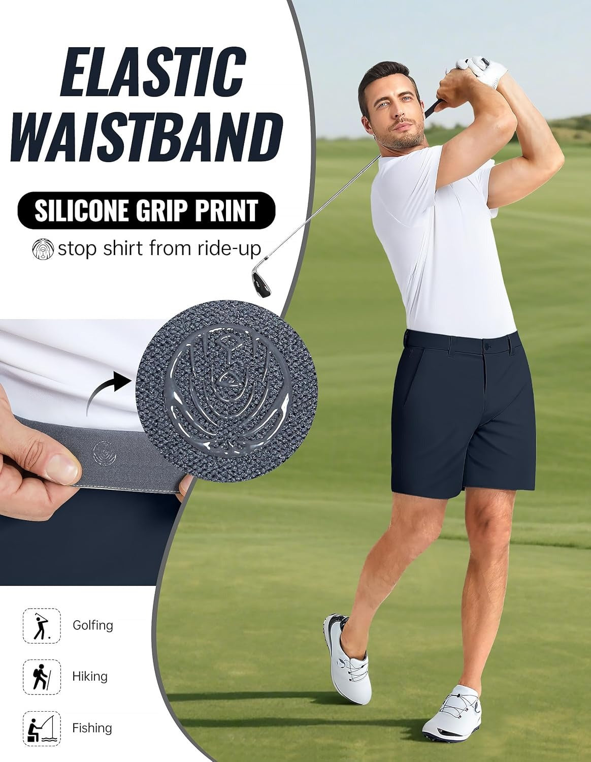 PULI Men's Golf Shorts 7 Inch Inseam Waterproof Quick Dry Lightweight Stretchy Dress Shorts with Pockets