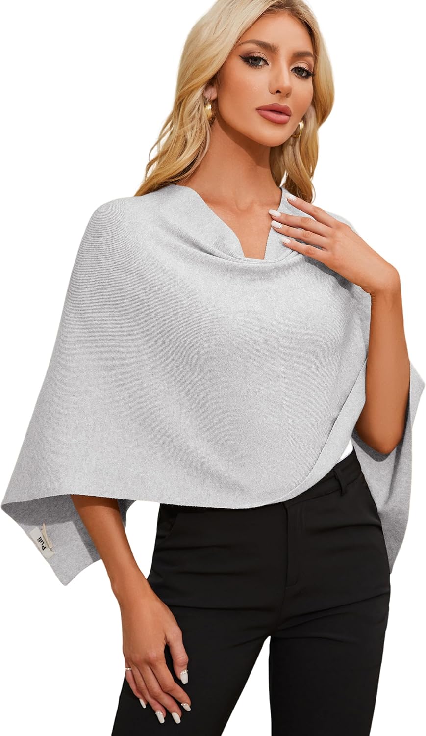 PULI Women's Capri Poncho Sweater Cropped Versatile Shawl Soft Knit Wraps Cowl Neck Short Tops