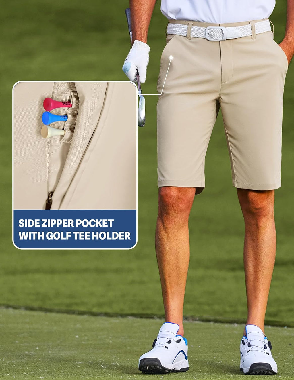 PULI Men's Golf Shorts 11 Inch Inseam Flat Front Lightweight Quick Dry with 5 Pockets for Travel Casual Business