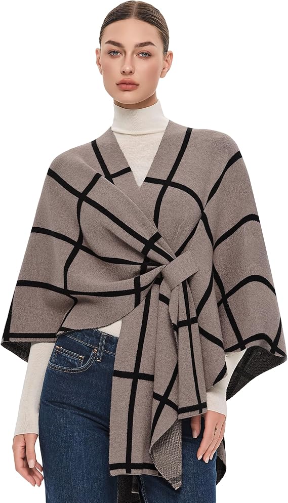 PULI Women's Elegant Shawl Wraps Soft Open Front Poncho Sweater for Spring Fall Winter