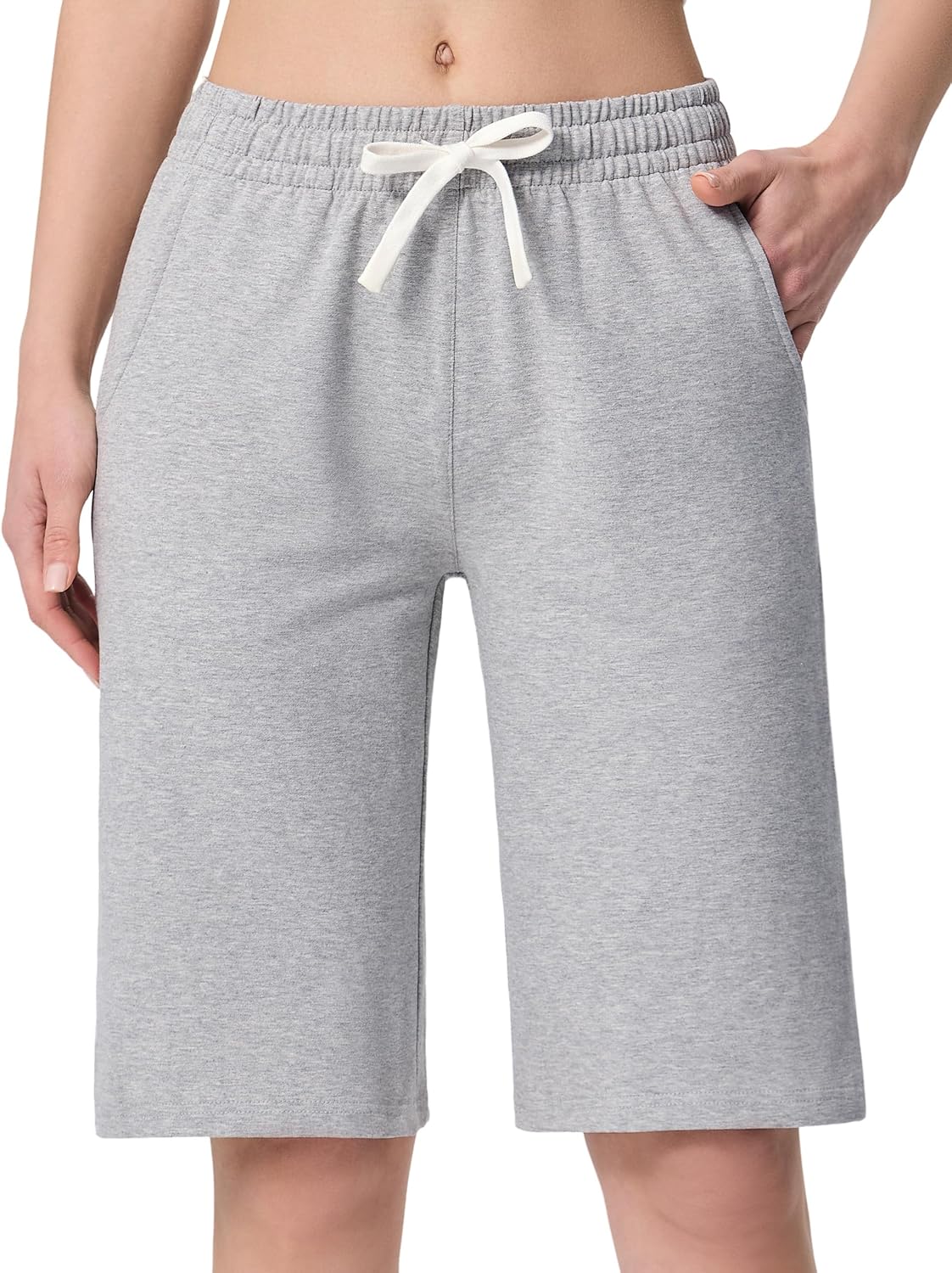 Women's Bermuda Shorts 12" Sweat Cotton Athletic Sports Workout Below Knee Shorts with Pockets