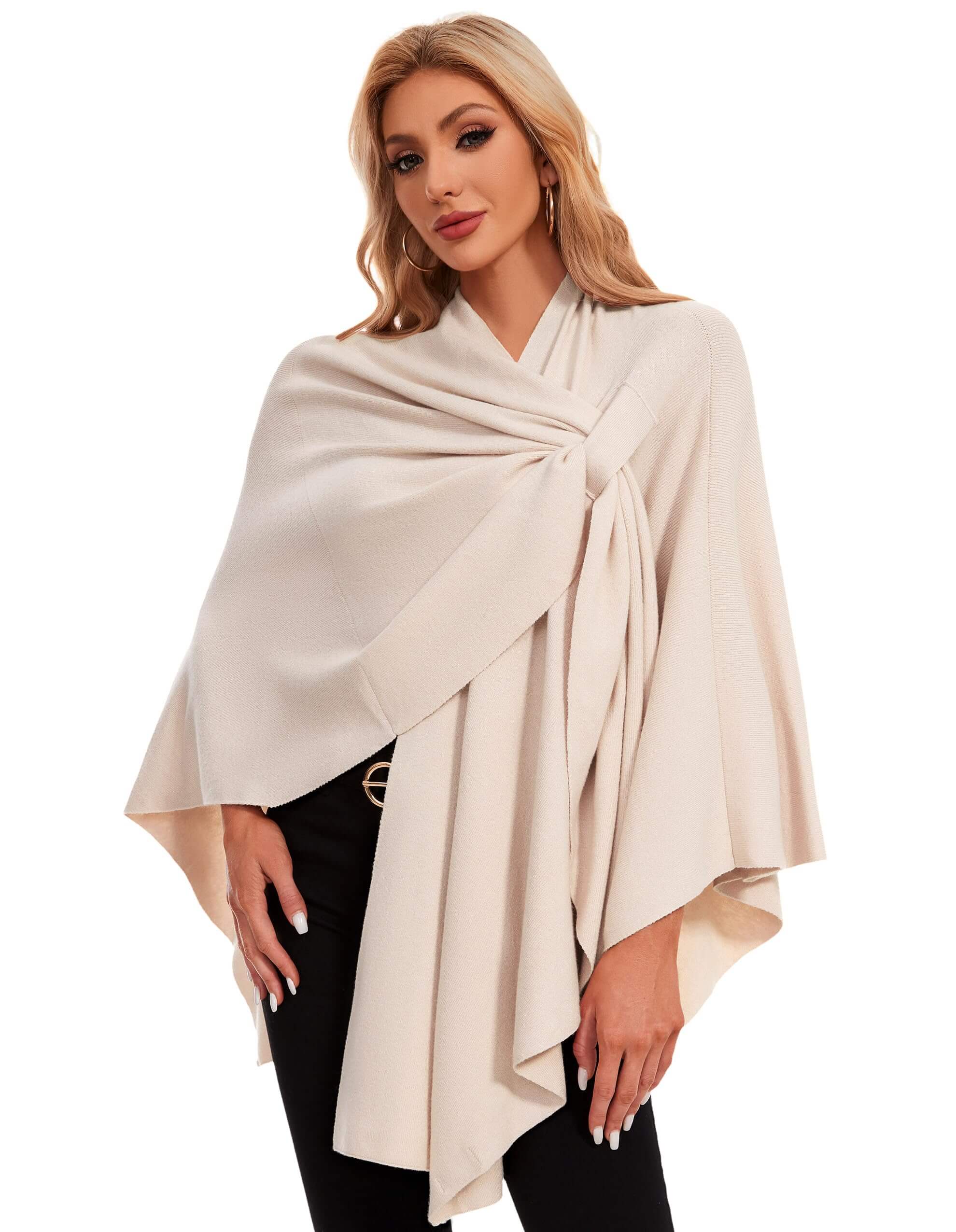 PULI Womens Elegant Cross Front Shawl Wraps Knitted Ponchos Cape Light Weight Poncho Sweater Soft Warm Travel Wraps