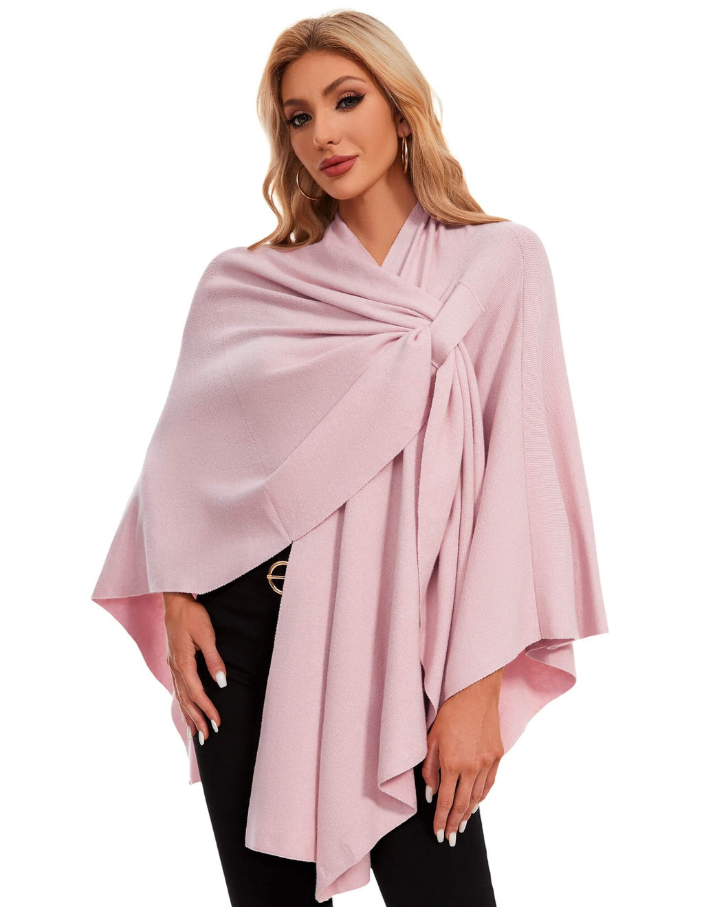 PULI Womens Elegant Cross Front Shawl Wraps Knitted Ponchos Cape Light Weight Poncho Sweater Soft Warm Travel Wraps