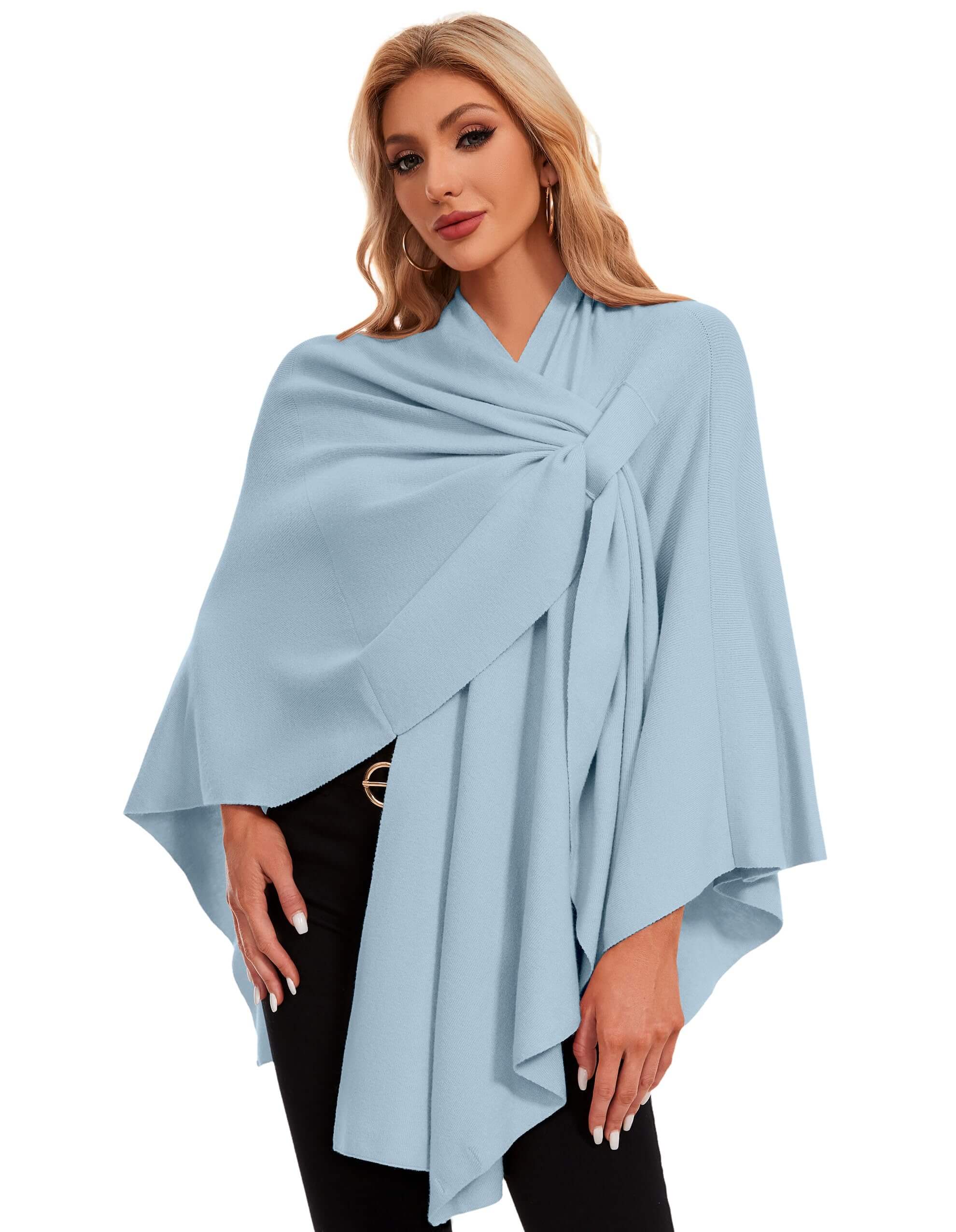 PULI Womens Elegant Cross Front Shawl Wraps Knitted Ponchos Cape Light Weight Poncho Sweater Soft Warm Travel Wraps