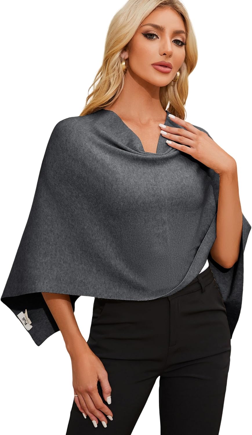 PULI Women's Capri Poncho Sweater Cropped Versatile Shawl Soft Knit Wraps Cowl Neck Short Tops