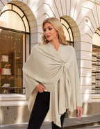 PULI Womens Elegant Cross Front Shawl Wraps Knitted Ponchos Cape Light Weight Poncho Sweater Soft Warm Travel Wraps