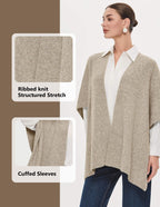 PULI Women's Open Front Shawl Wraps Casual Chunky Warm Capes Ribbed Knit Poncho Travel Sweater for Fall Winter
