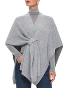 PULI Women's Shawl Wraps Casual Warm Travel Shawls Knit Poncho Sweater with Crossover Front