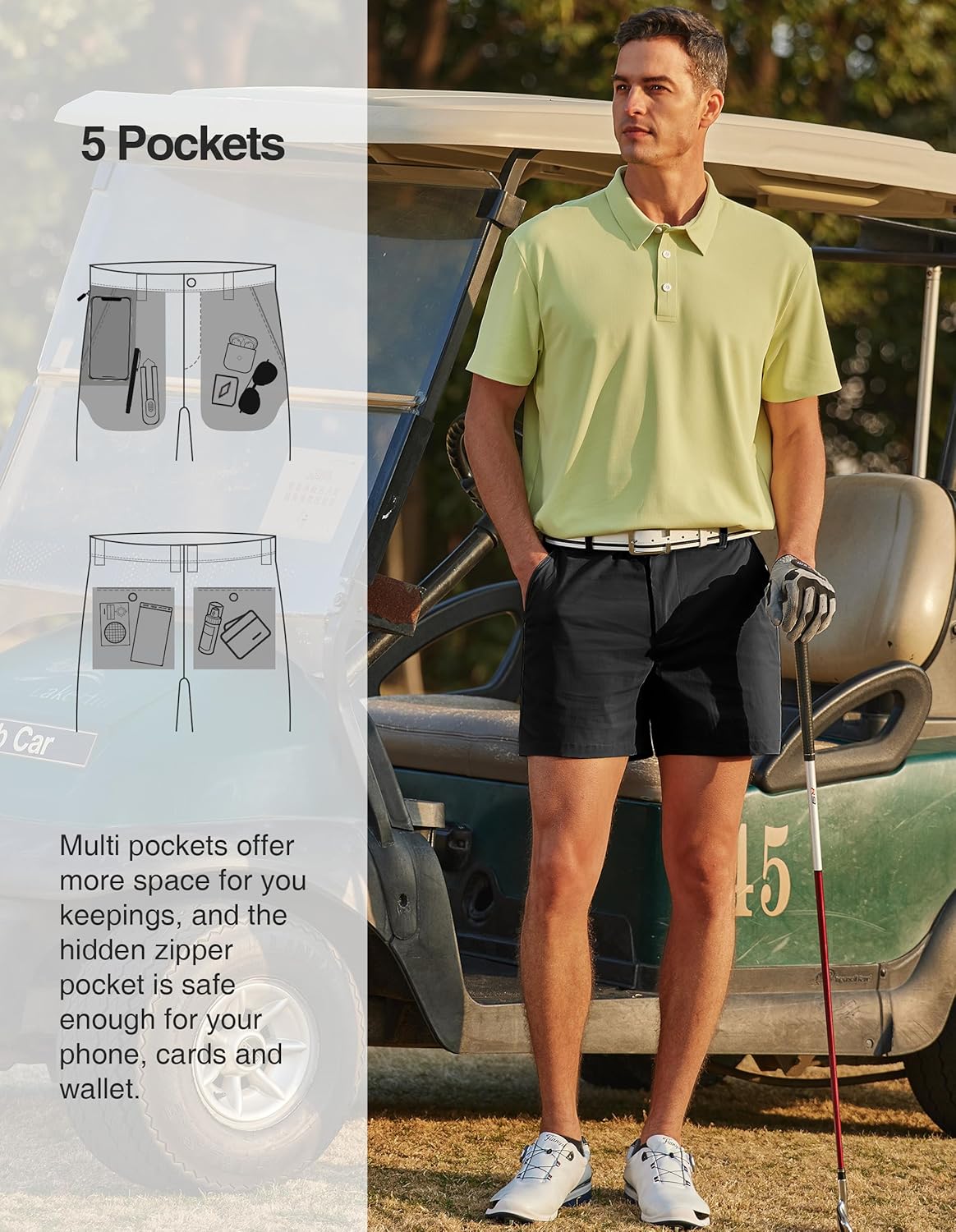 PULI Men's Golf Shorts Relaxed Fit Stretch Dress Lightweight Casual Waterproof Travel Quick Dry Summer Shorts 7 Inch Inseam