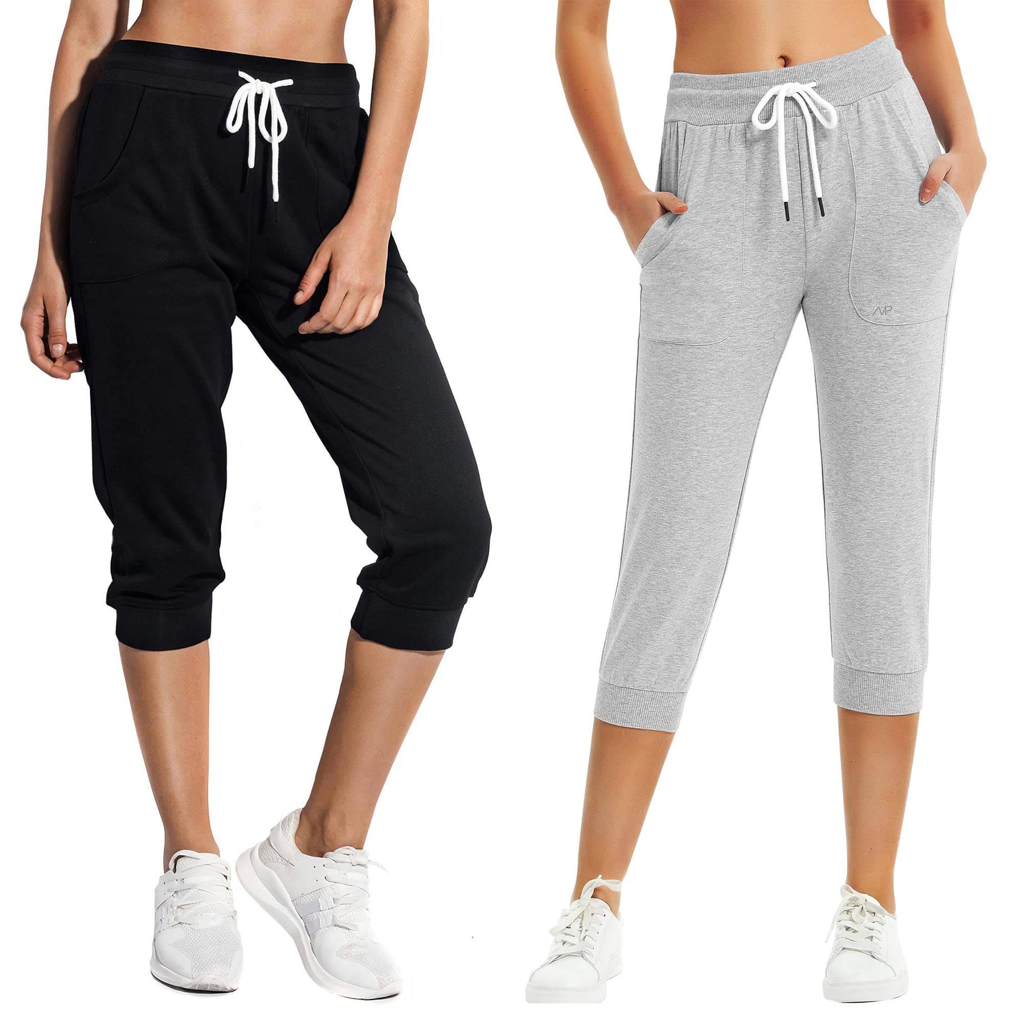 SPECIALMAGIC Women's Capri Sweatpants Cropped Jogger Running Pants Loose Fit Drawstring Waist with Side Pockets - 2pack