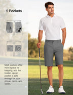 PULI Golf Shorts Men's 11 Inch Inseam Lightweight Casual Dress Stretch Travel Hybrid Quick Drying with Pockets