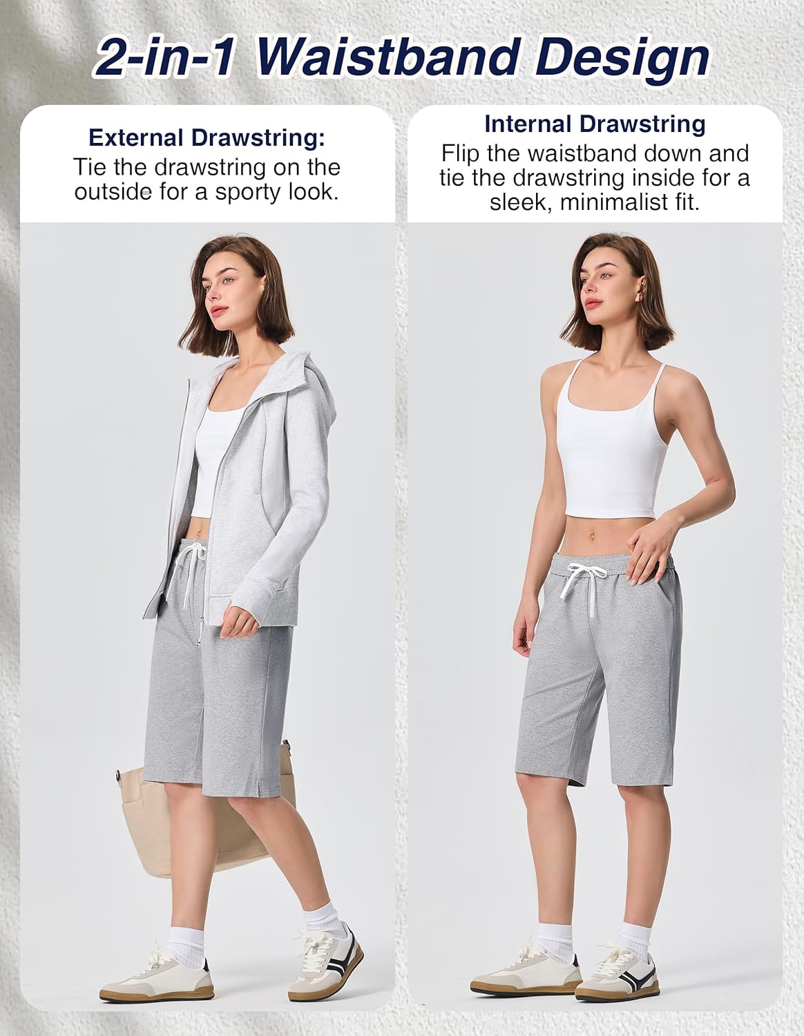 SPECIALMAGIC Women's 12" Bermuda Shorts with Pockets High Waisted Stretch Knee Length Sweat Shorts Long Workout Yoga Lounge