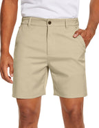 PULI Men's Golf Dress Shorts Flat Front Hybrid 7 Inch Lightweight Quick Dry Chino Casual with Pockets