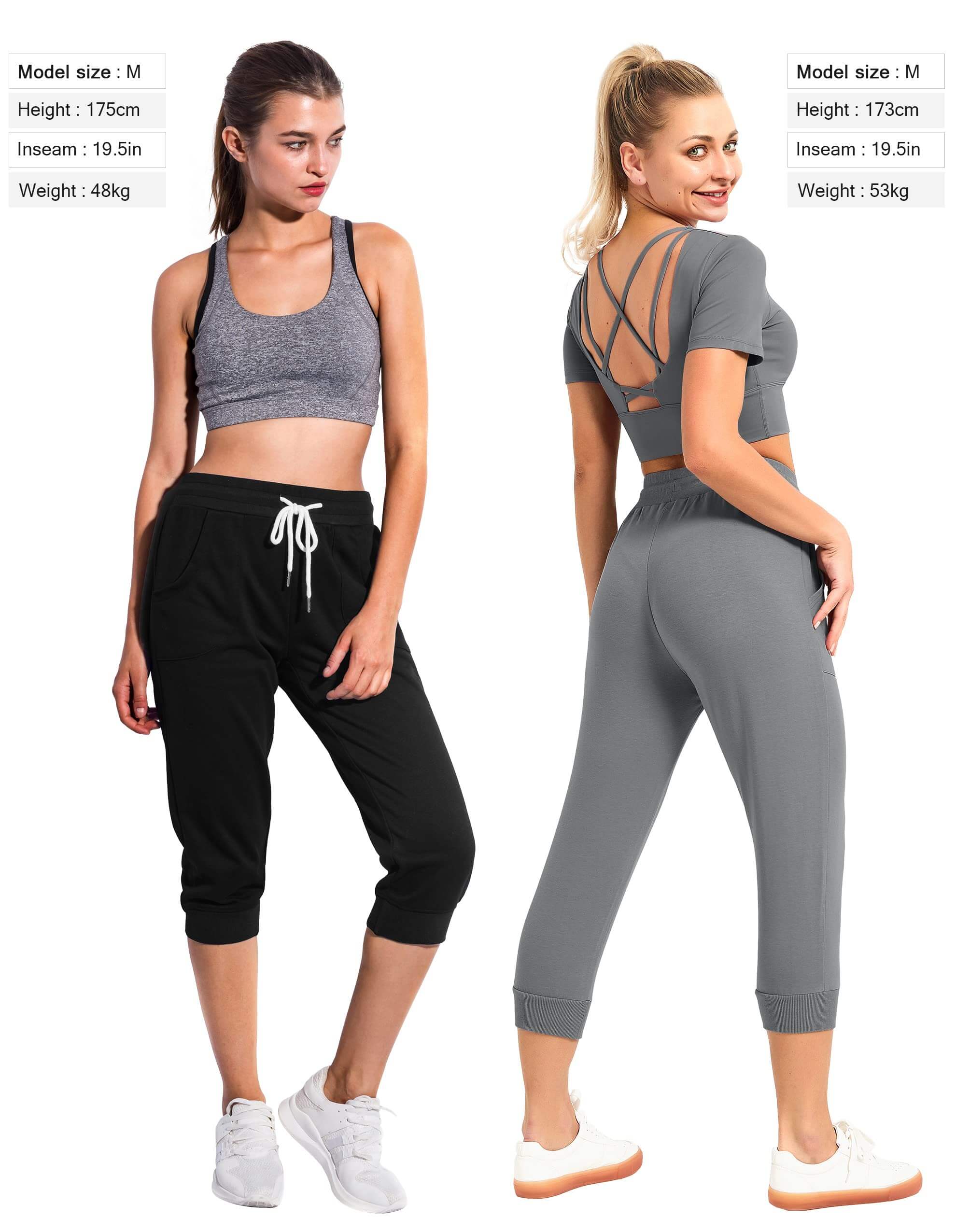 SPECIALMAGIC Women's Capri Sweatpants Cropped Jogger Running Pants Loose Fit Drawstring Waist with Side Pockets - 2pack
