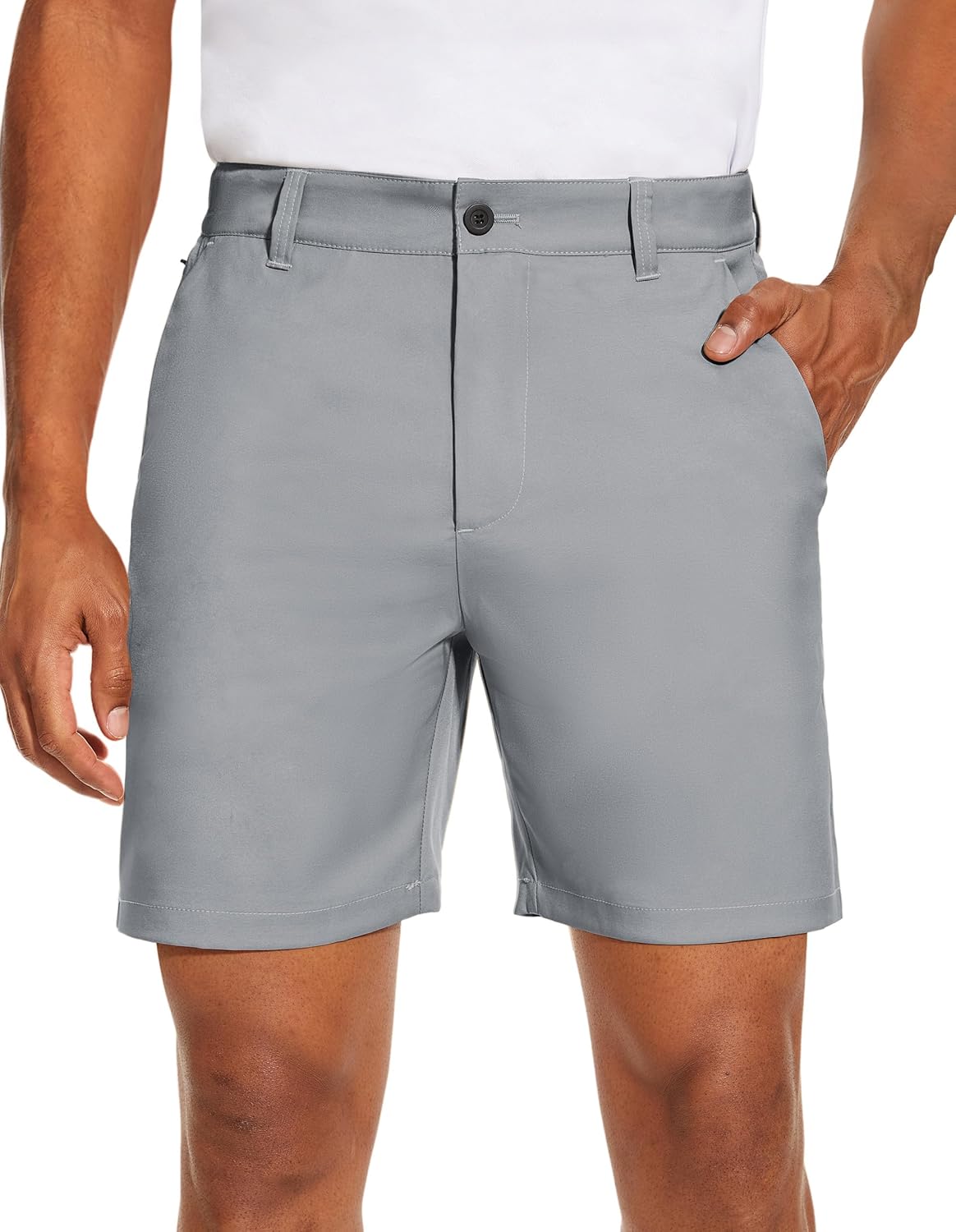 PULI Men's Golf Dress Shorts Flat Front Hybrid 7 Inch Lightweight Quick Dry Chino Casual with Pockets
