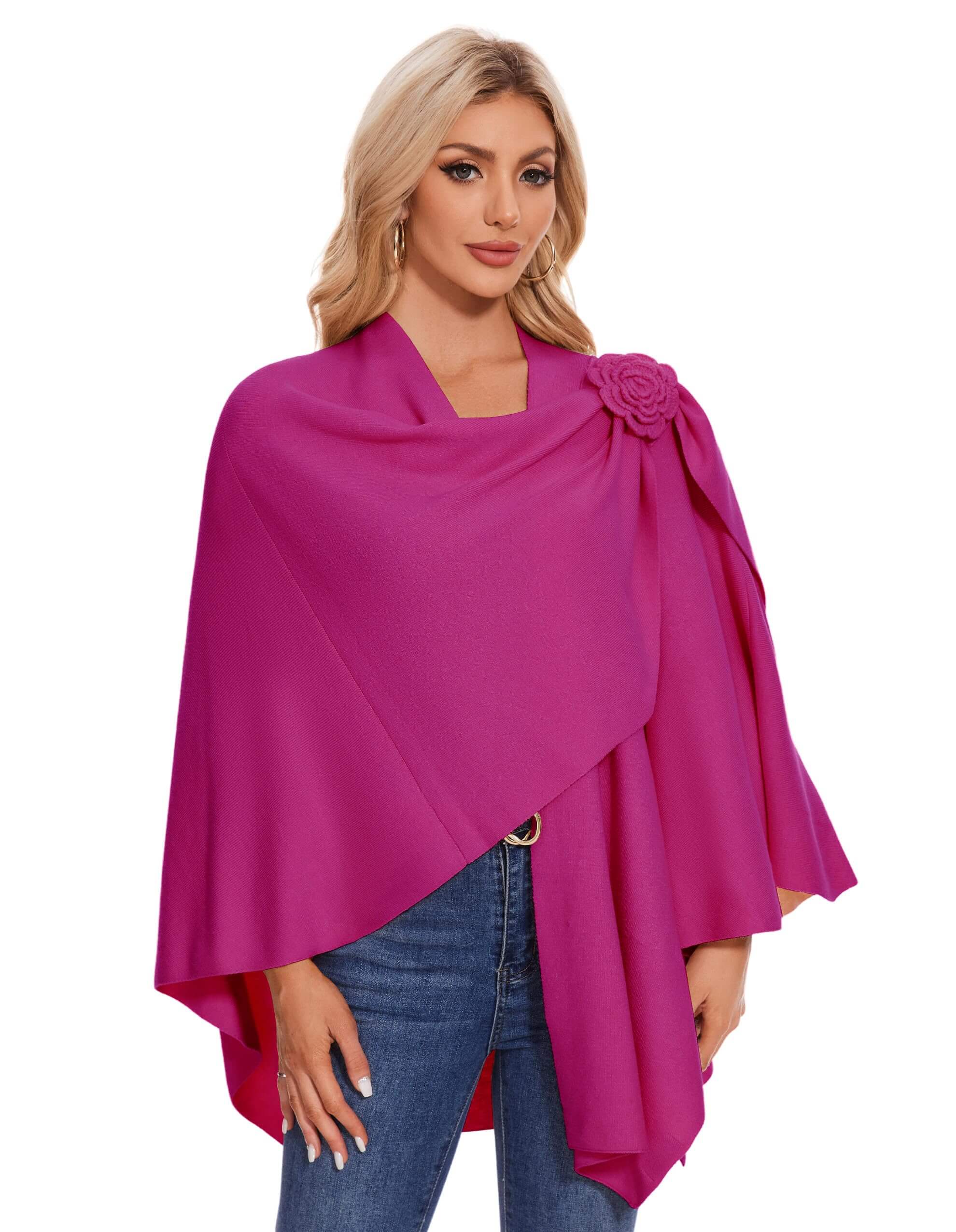 PULI Womens Elegant Cross Front Shawl Wraps Floral Wraps Soft Ponchos Cape Warm Travel Shawls