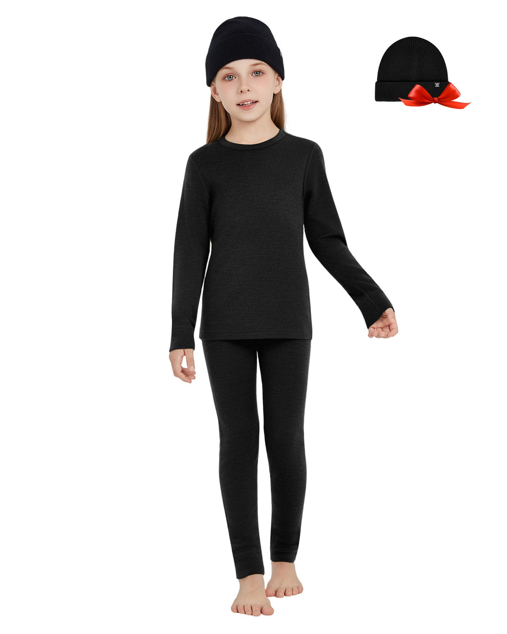 Woolcano Kid's 190g Merino Wool Unisex Base Layer Set Lightweight Thermal Underwear