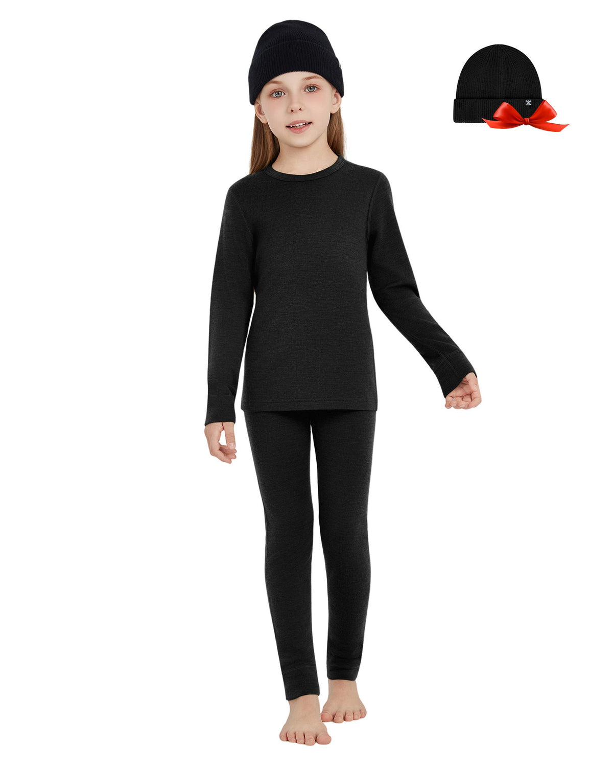 Woolcano Kid's 190g Merino Wool Unisex Base Layer Set Lightweight Thermal Underwear