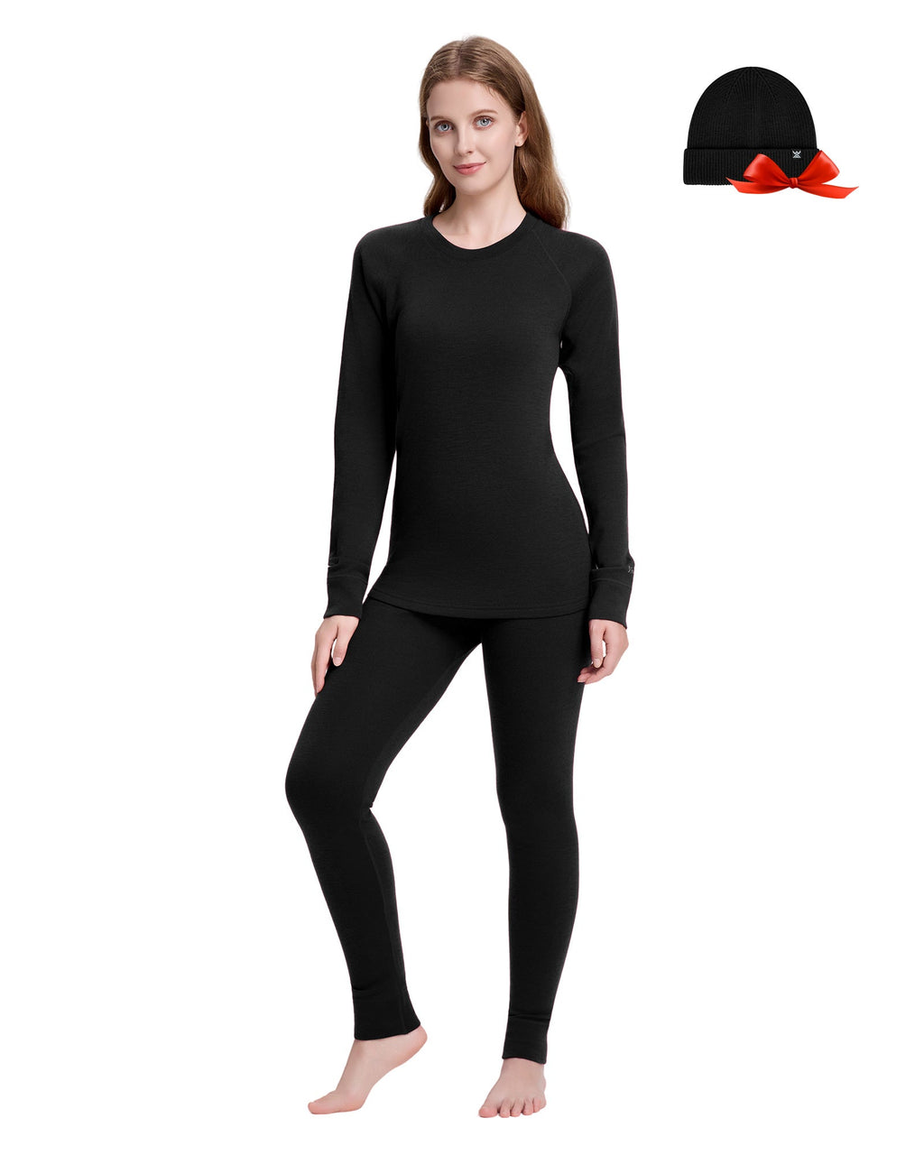 Woolcano Women's 260g Merino Wool Base Layer Set Lightweight Thermal Underwear