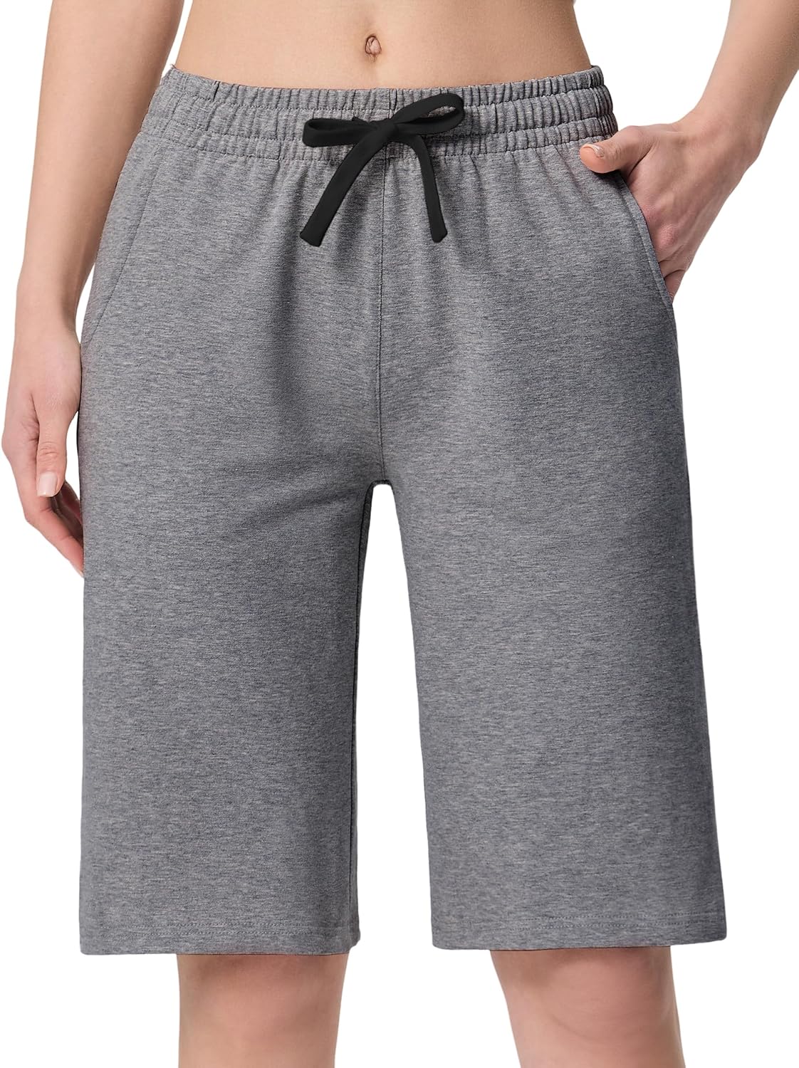 Women's Bermuda Shorts 12" Sweat Cotton Athletic Sports Workout Below Knee Shorts with Pockets