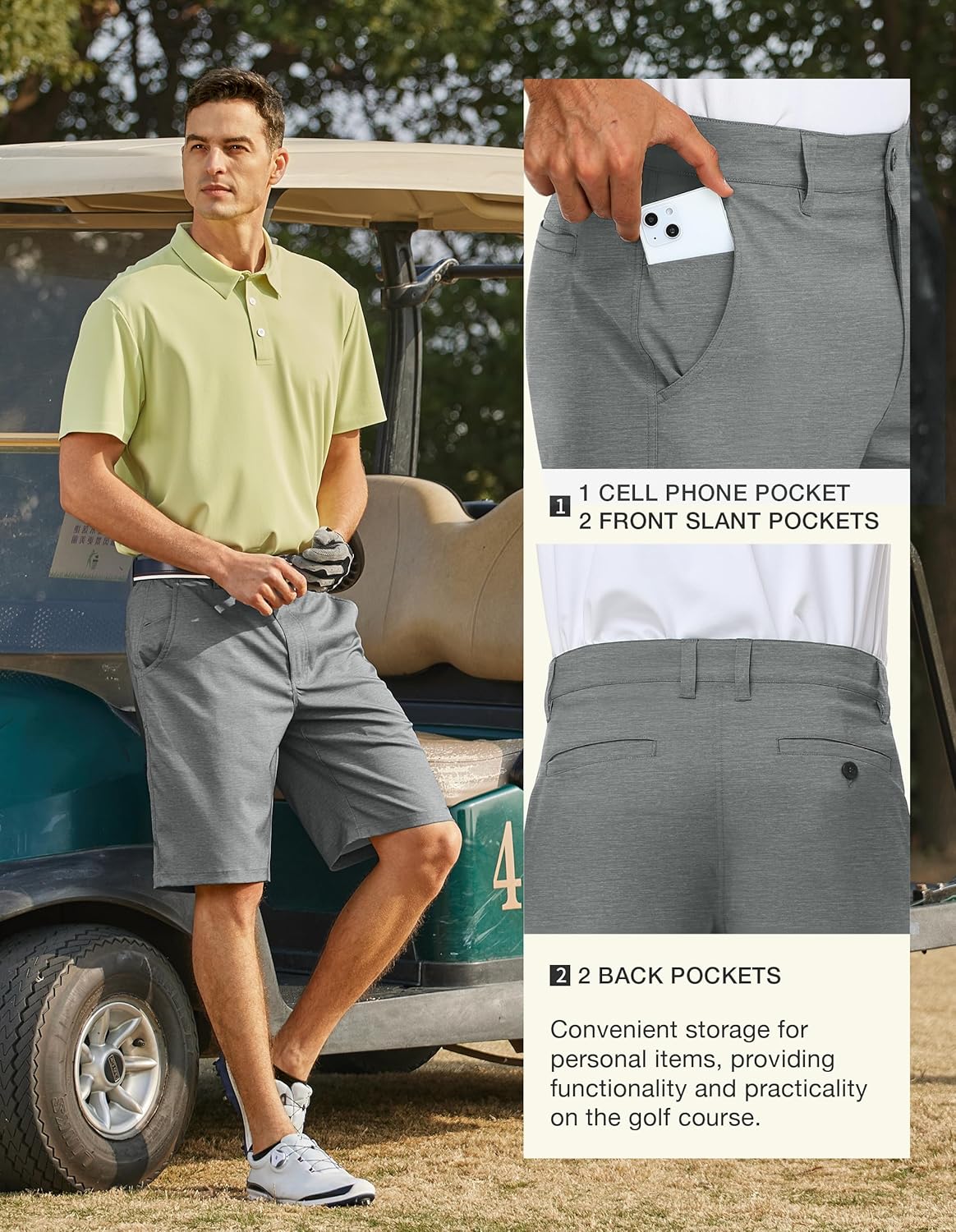 PULI Men's 10" Golf Shorts Dress Casual Summer Flat Front Lightweight Travel Short with Pockets