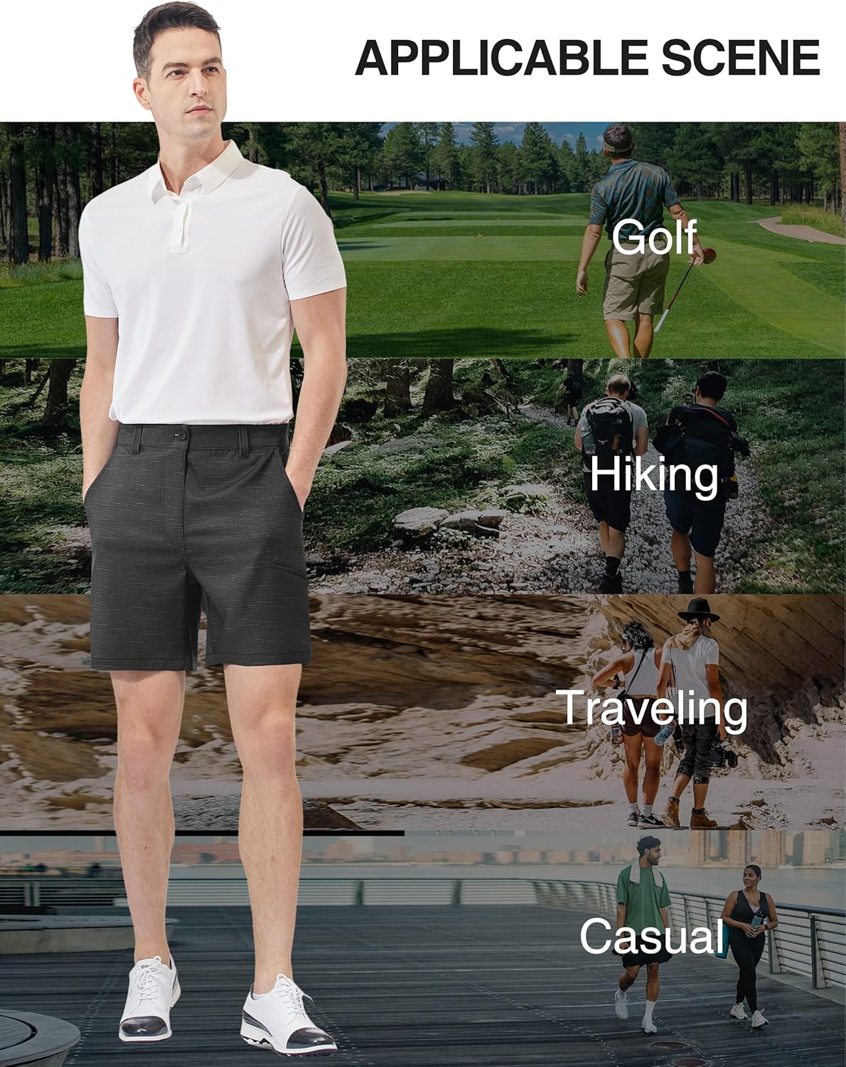 PULI Men's Golf Hybrid Shorts 7 Inch Dress Stretch Hiking Flat Front Quick Dry Lightweight Board Casual Shorts with Pockets