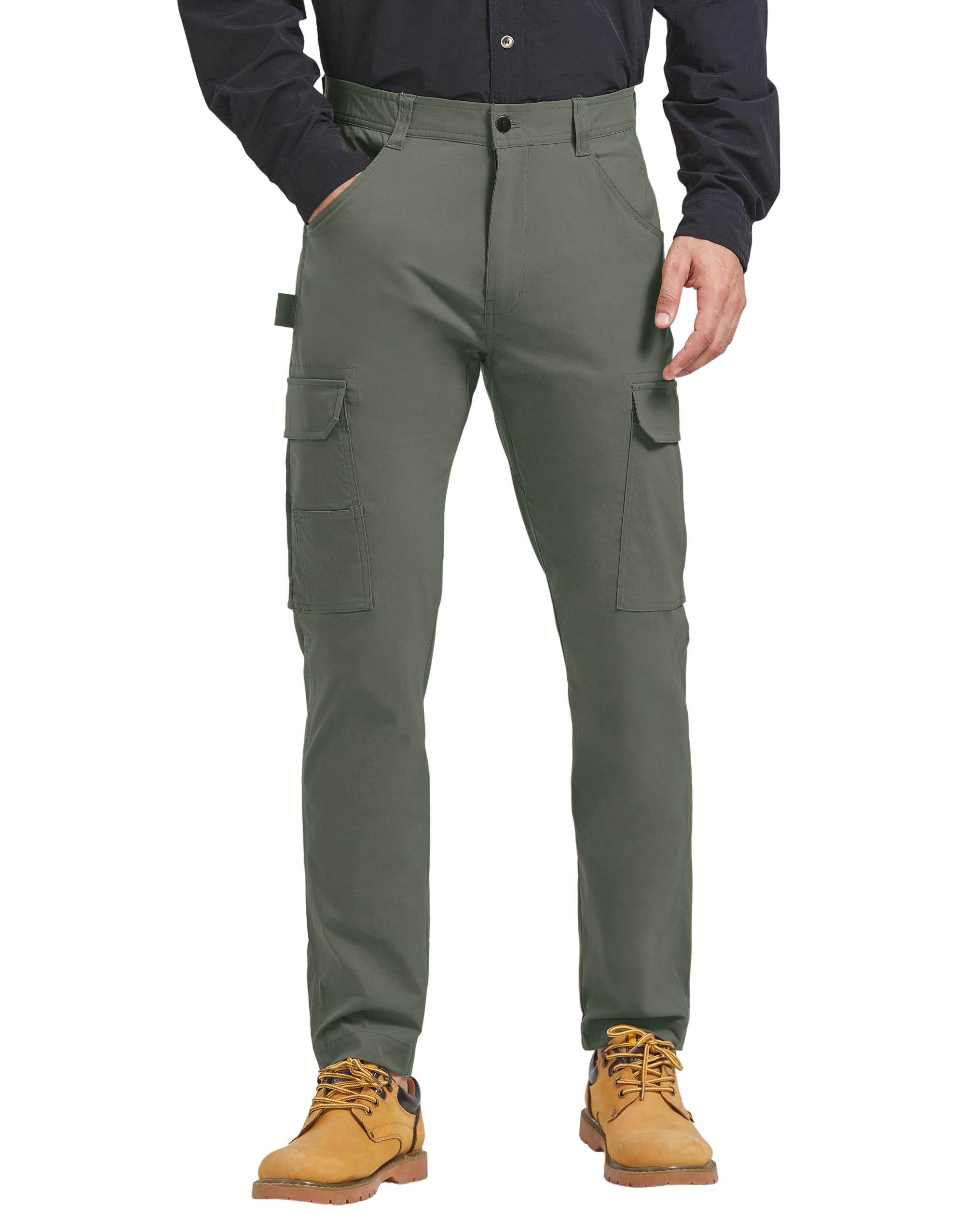 PULI Men's Carpenter Work Pants Cargo Hiking Pants Slim Fit Stretch Waterproof Outdoor Trousers with Pockets