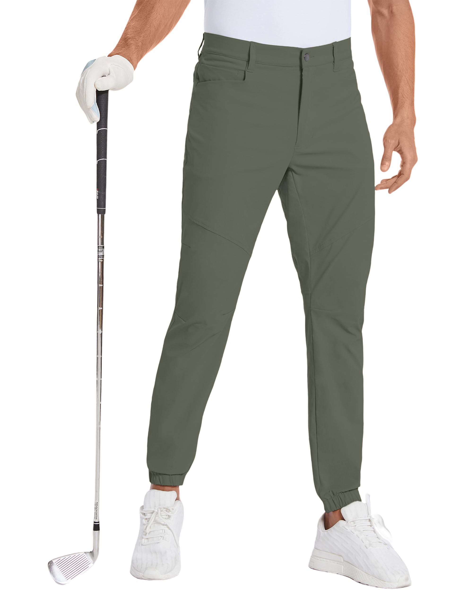 PULI Men’s Stretch Golf Joggers Pants Waterproof Slim Fit Hiking Casual Travel Work Pants with Pockets
