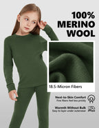 Woolcano Kid's 260g Merino Wool Unisex Base Layer Set Lightweight Thermal Underwear