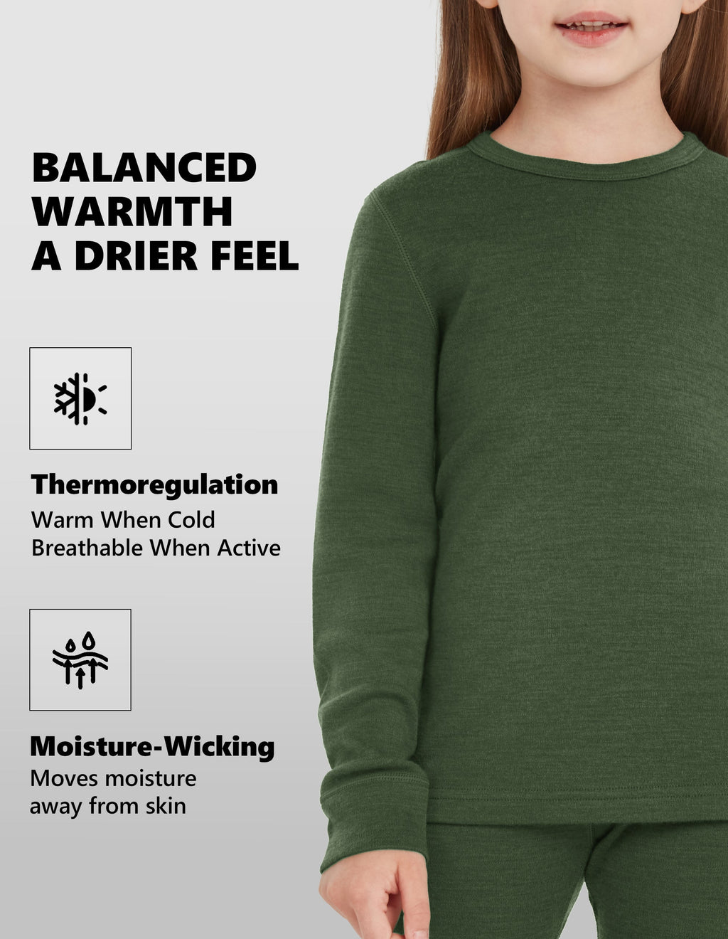 Woolcano Kid's 260g Merino Wool Unisex Base Layer Set Lightweight Thermal Underwear