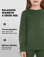 Woolcano Kid's 260g Merino Wool Unisex Base Layer Set Lightweight Thermal Underwear