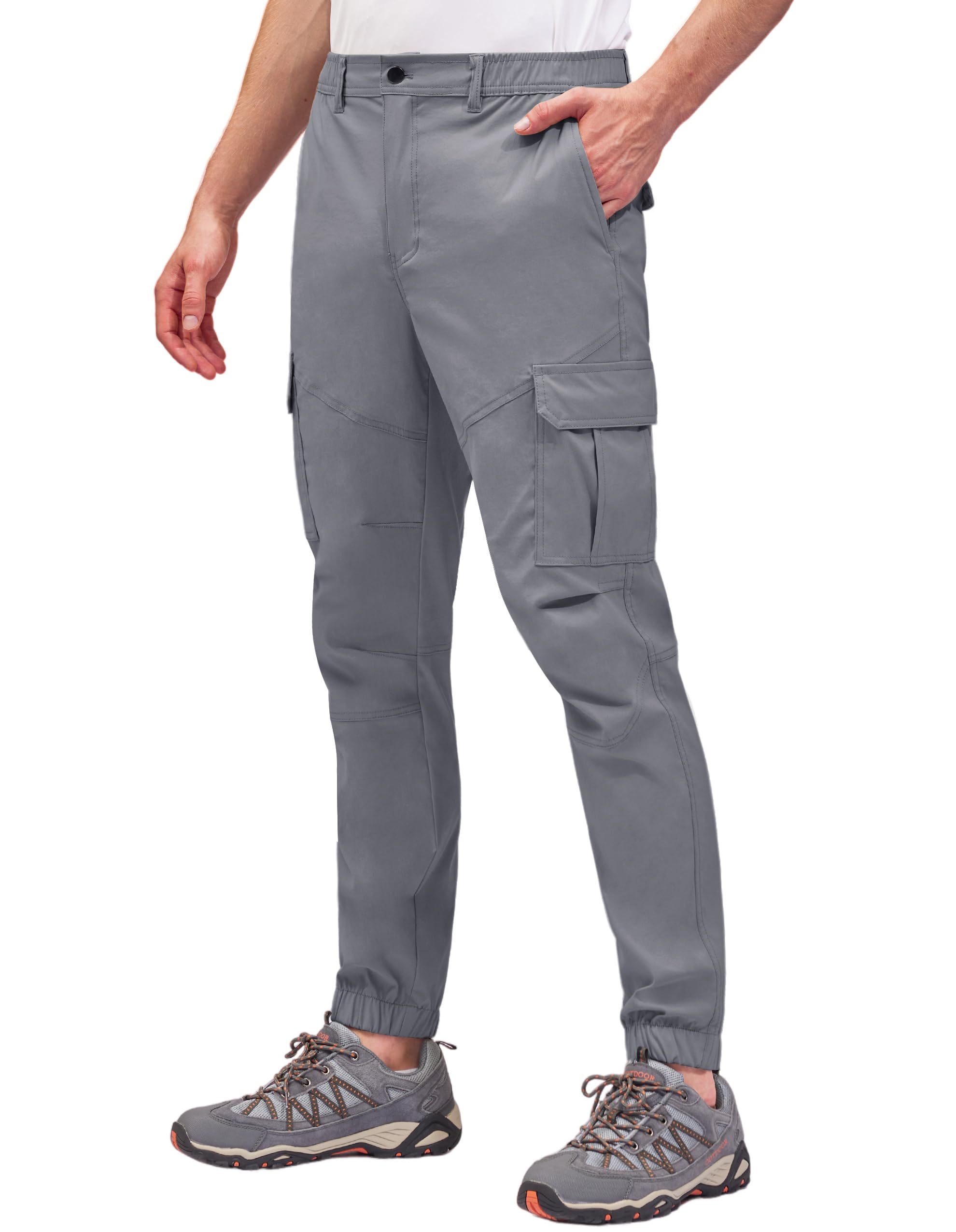 PULI Men's Waterproof Hiking Pants Slim Fit Cargo Joggers Stretch Quick Dry Outdoor Pants with Pockets