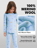Woolcano Kid's 190g Merino Wool Unisex Base Layer Set Lightweight Thermal Underwear