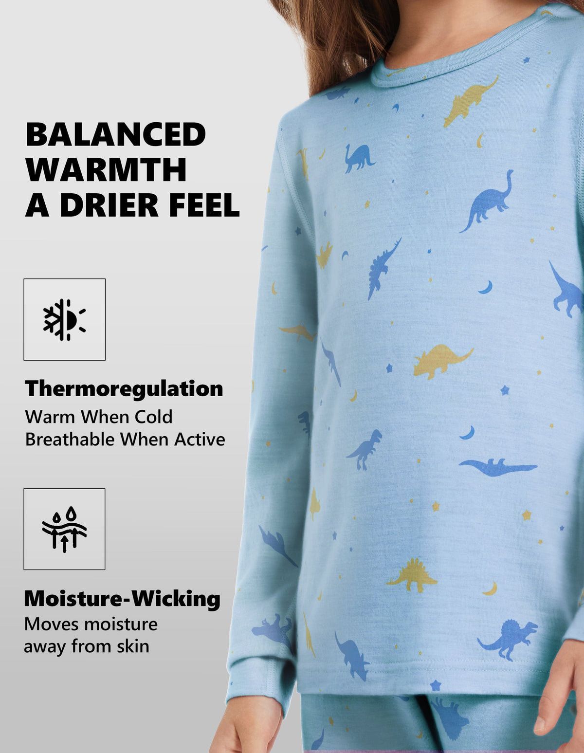 Woolcano Kid's 190g Merino Wool Unisex Base Layer Set Lightweight Thermal Underwear