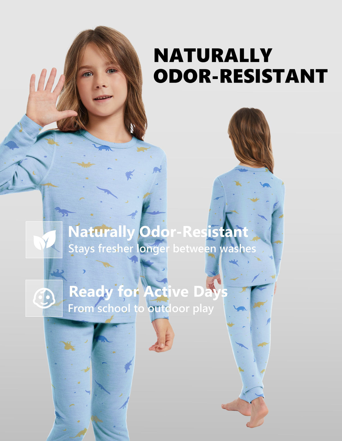 Woolcano Kid's 190g Merino Wool Unisex Base Layer Set Lightweight Thermal Underwear