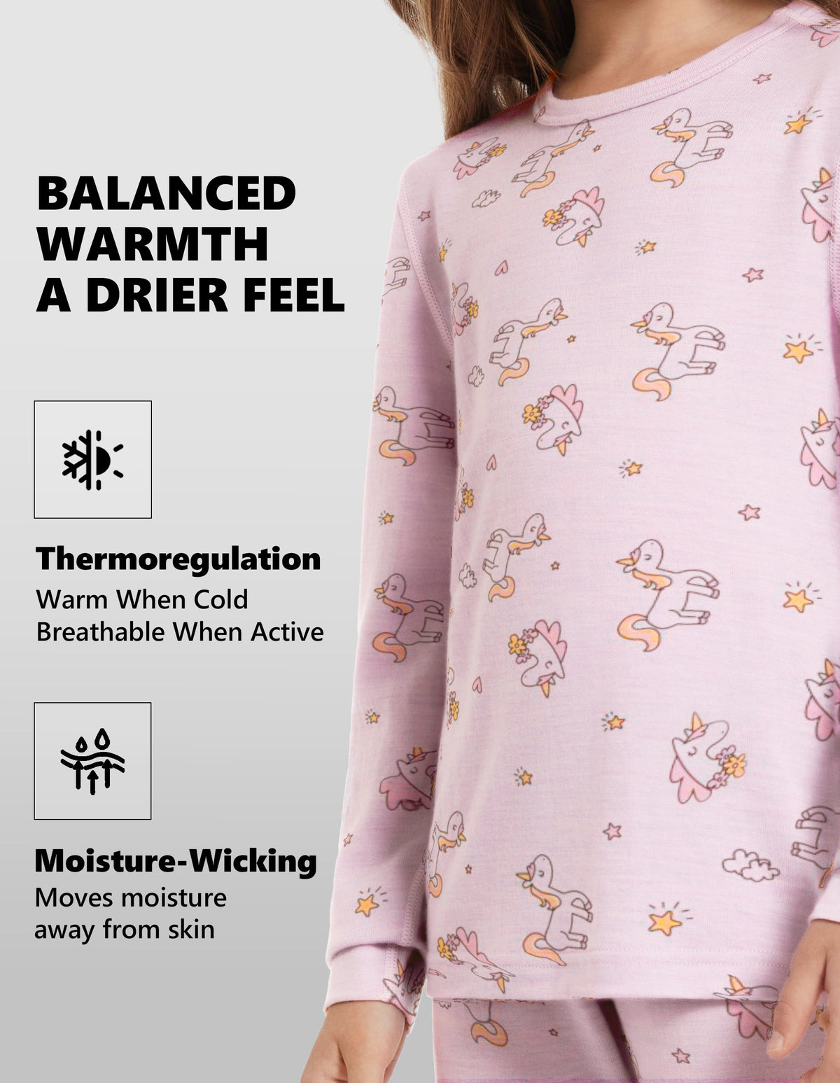 Woolcano Kid's 190g Merino Wool Unisex Base Layer Set Lightweight Thermal Underwear