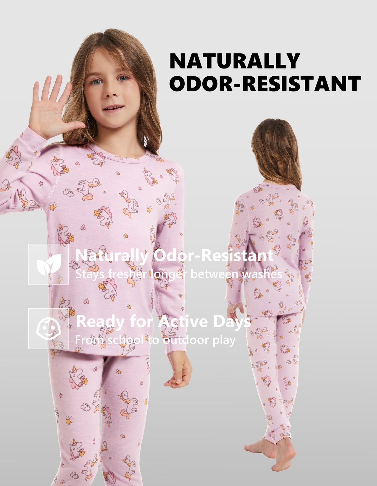 Woolcano Kid's 190g Merino Wool Unisex Base Layer Set Lightweight Thermal Underwear