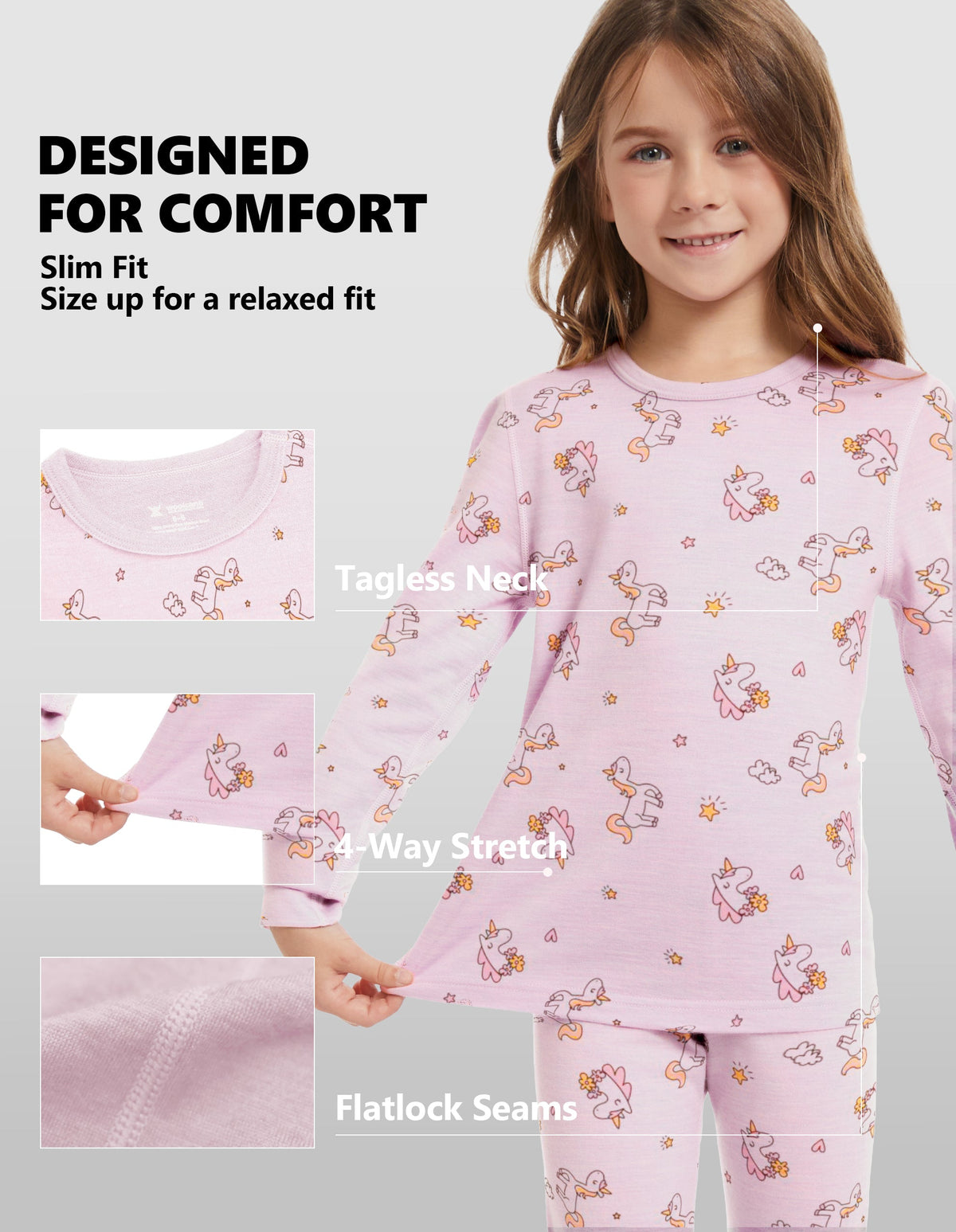 Woolcano Kid's 190g Merino Wool Unisex Base Layer Set Lightweight Thermal Underwear