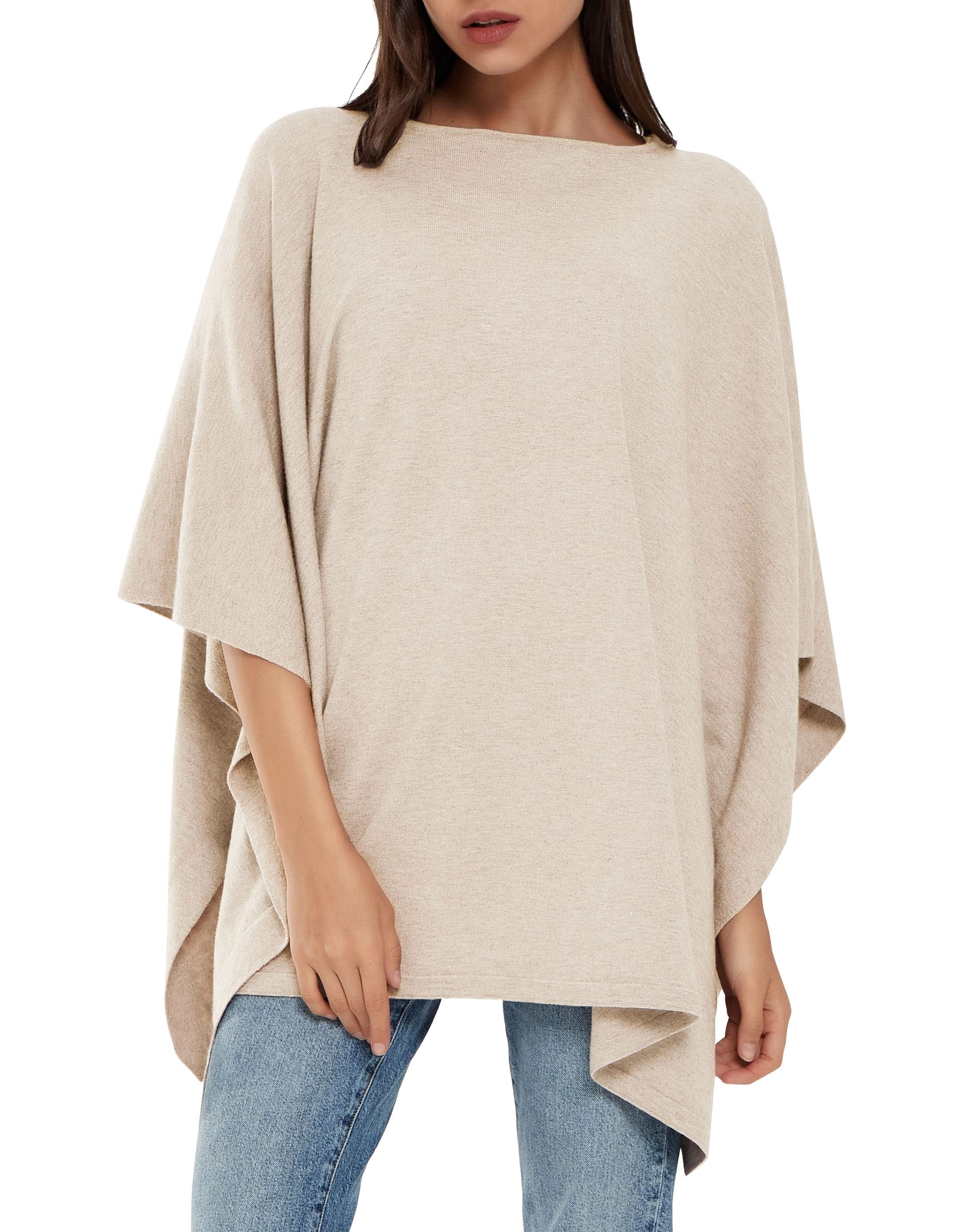 PULI Women's Pullover Poncho Sweater Ponchos Cashmere Feel Shawl Loose Fitting Ponchos Wraps Baggy Tops for Fall