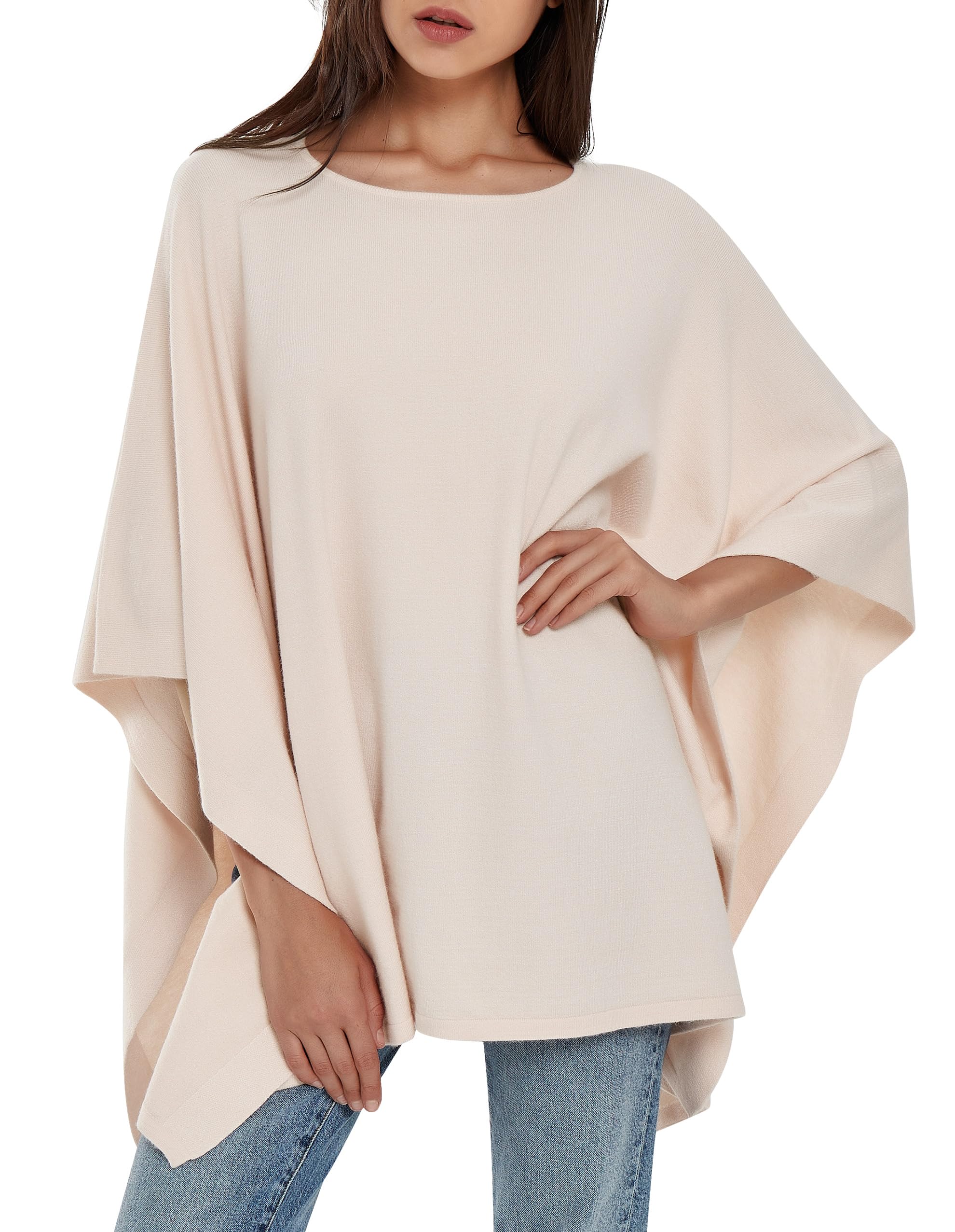 PULI Women's Pullover Poncho Sweater Ponchos Cashmere Feel Shawl Loose Fitting Ponchos Wraps Baggy Tops for Fall