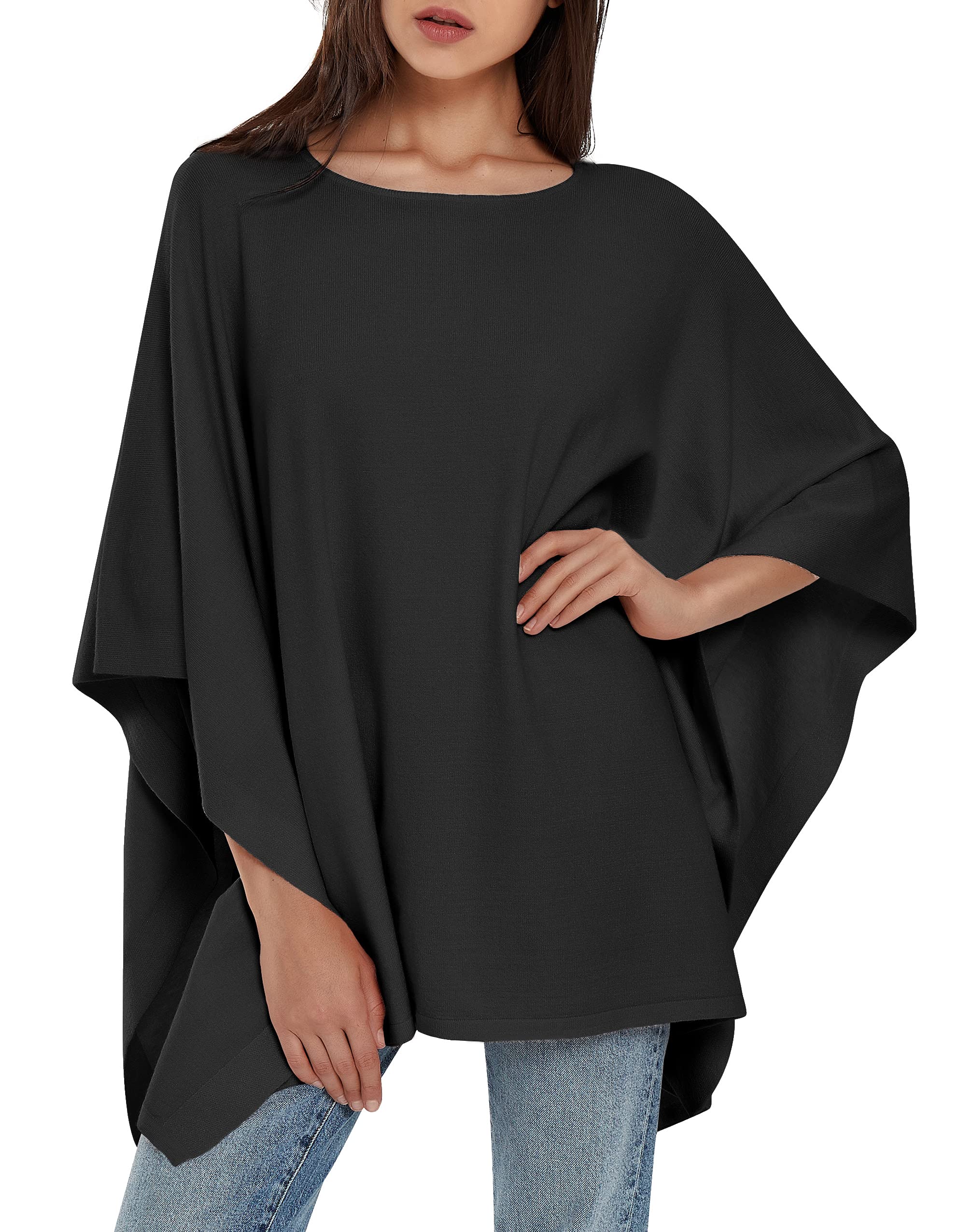 PULI Women's Pullover Poncho Sweater Ponchos Cashmere Feel Shawl Loose Fitting Ponchos Wraps Baggy Tops for Fall
