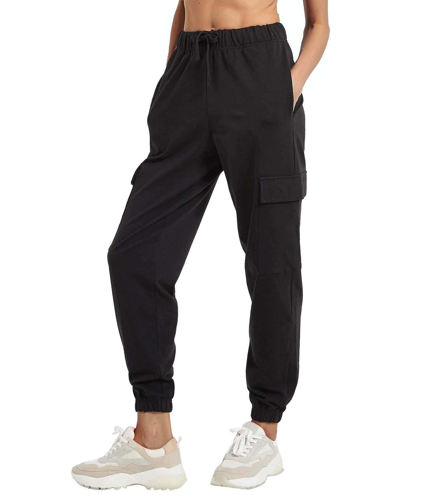 PULI Women's Loose Cargo Sweatpants Pockets Sporty Gym Athletic Fit Jogger Pants Yoga Lounge Trousers