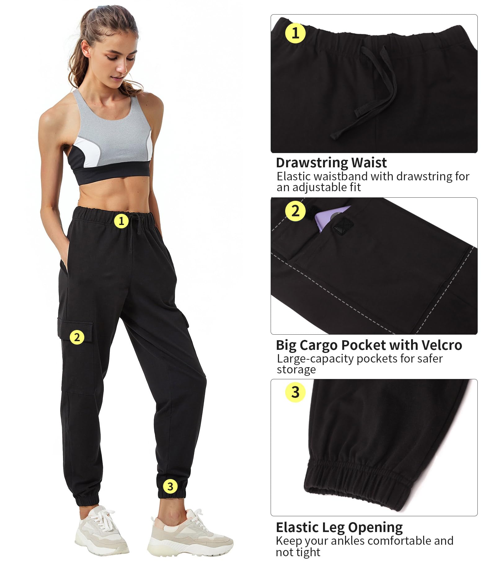 PULI Women's Loose Cargo Sweatpants Pockets Sporty Gym Athletic Fit Jogger Pants Yoga Lounge Trousers