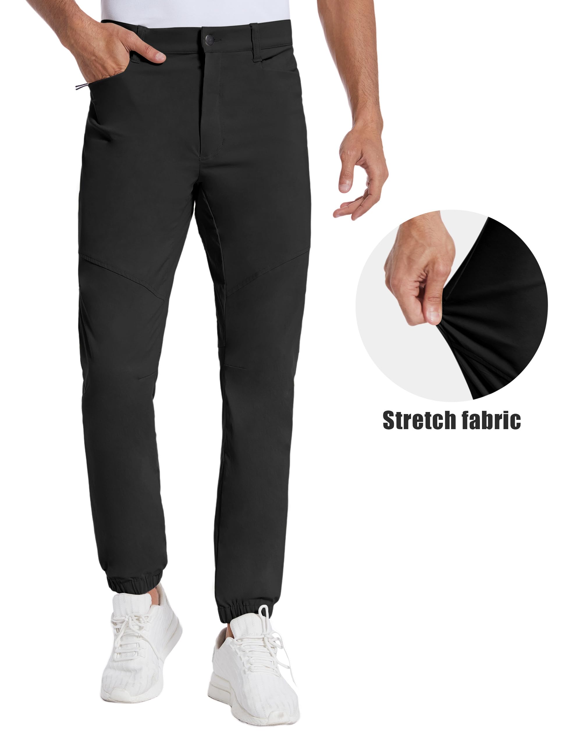 PULI Men’s Stretch Golf Joggers Pants Waterproof Slim Fit Hiking Casual Travel Work Pants with Pockets