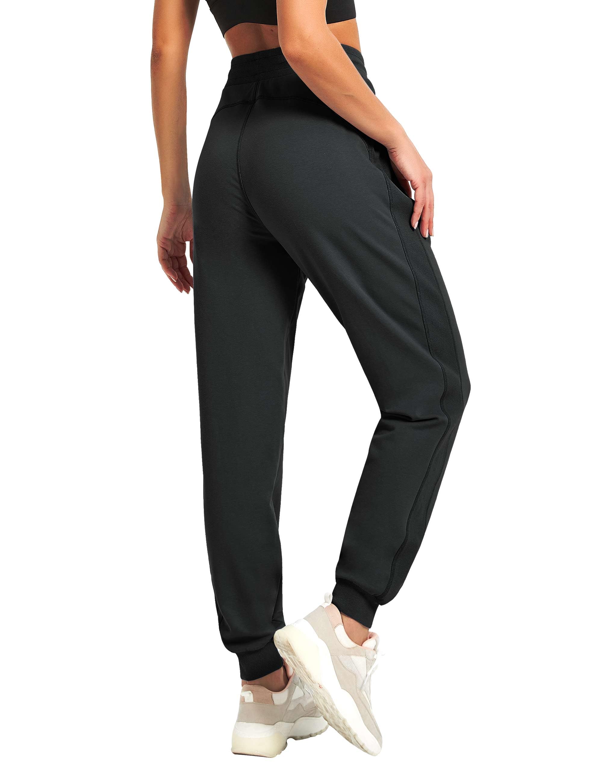 PULI Women's Workout Sweatpants Cotton Jogger Ribber Splicing Lounge Sweat Pants with Zipper Pocket
