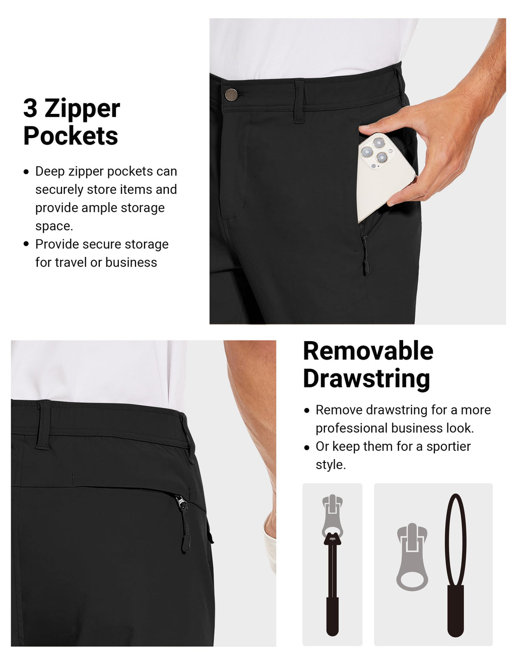 SPECIALMAGIC Men's Golf Pants Stretch Slim fit Hiking Pants Lightweight Dress Casual Tapered Zipper Pockets