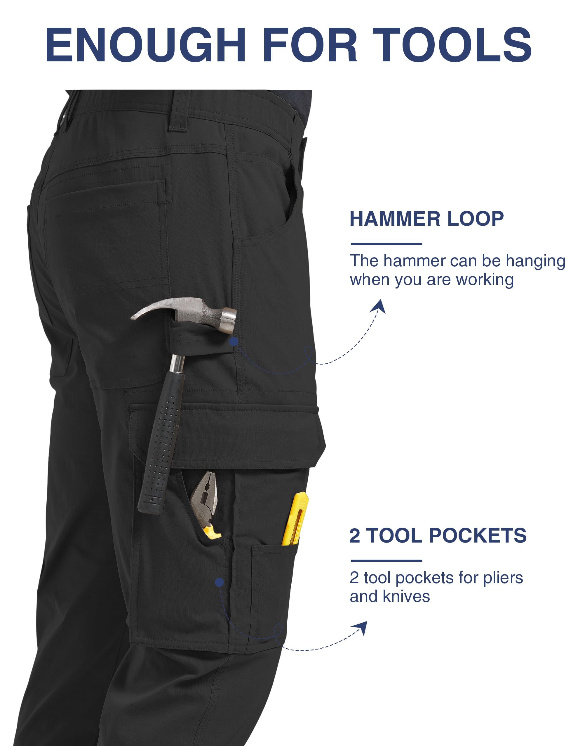 PULI Men's Carpenter Work Pants Cargo Hiking Pants Slim Fit Stretch Waterproof Outdoor Trousers with Pockets