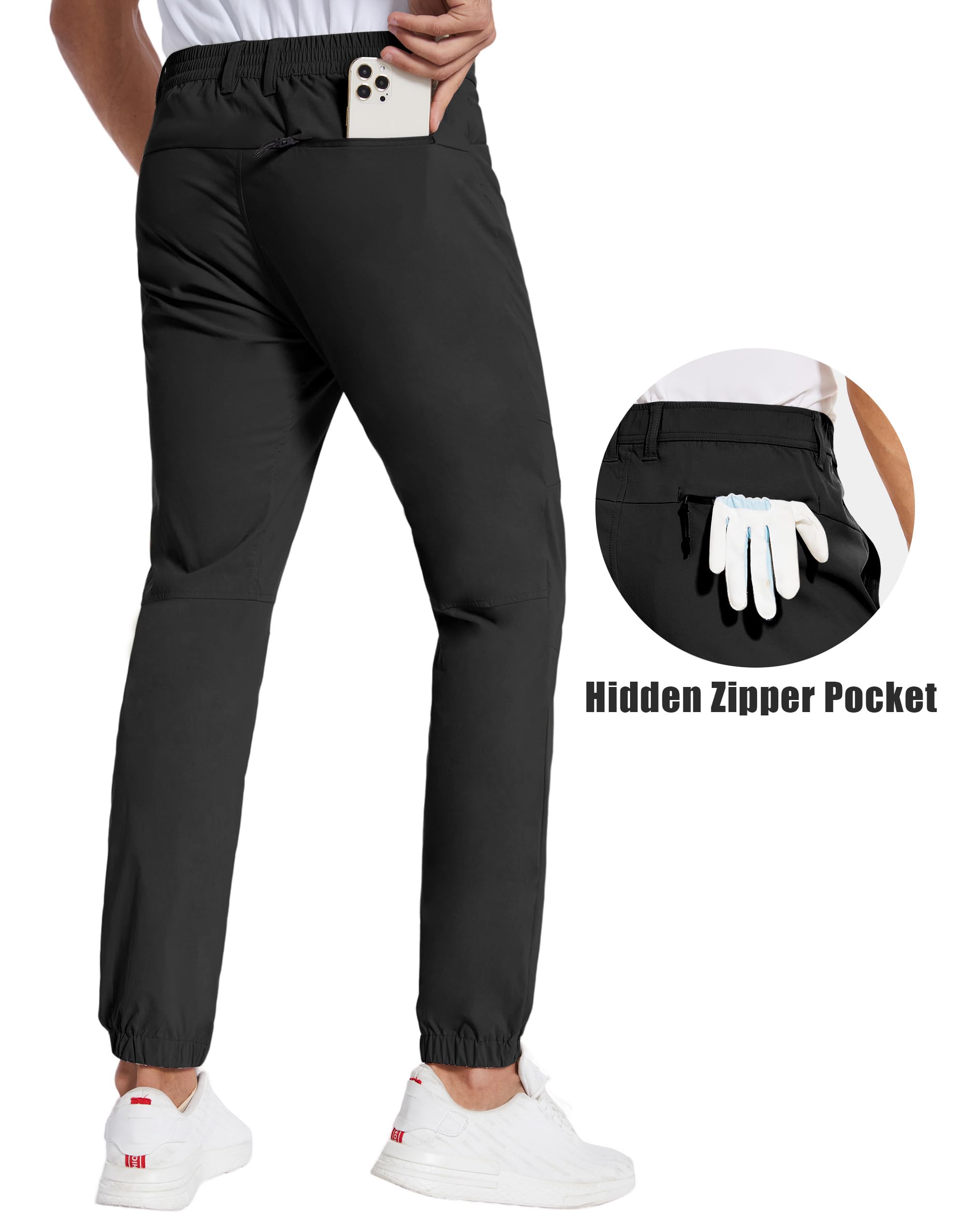 PULI Men’s Stretch Golf Joggers Pants Waterproof Slim Fit Hiking Casual Travel Work Pants with Pockets